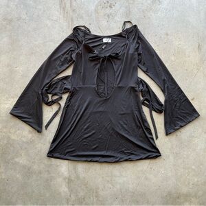 Oh Polly Black Long Sleeve Tie Back Dress